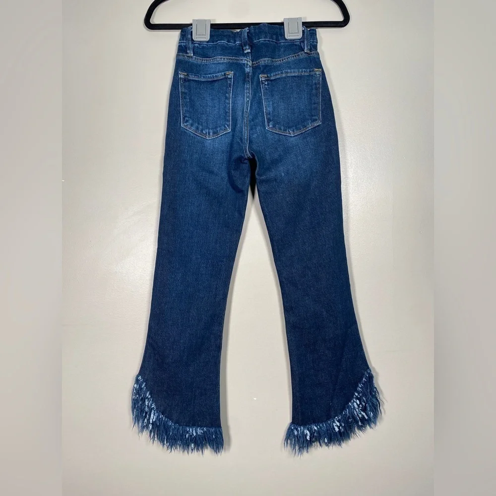 Frame Le Crop Mini Boot High Rise Fringe Hem Denim Jeans - Picture 10 of 11